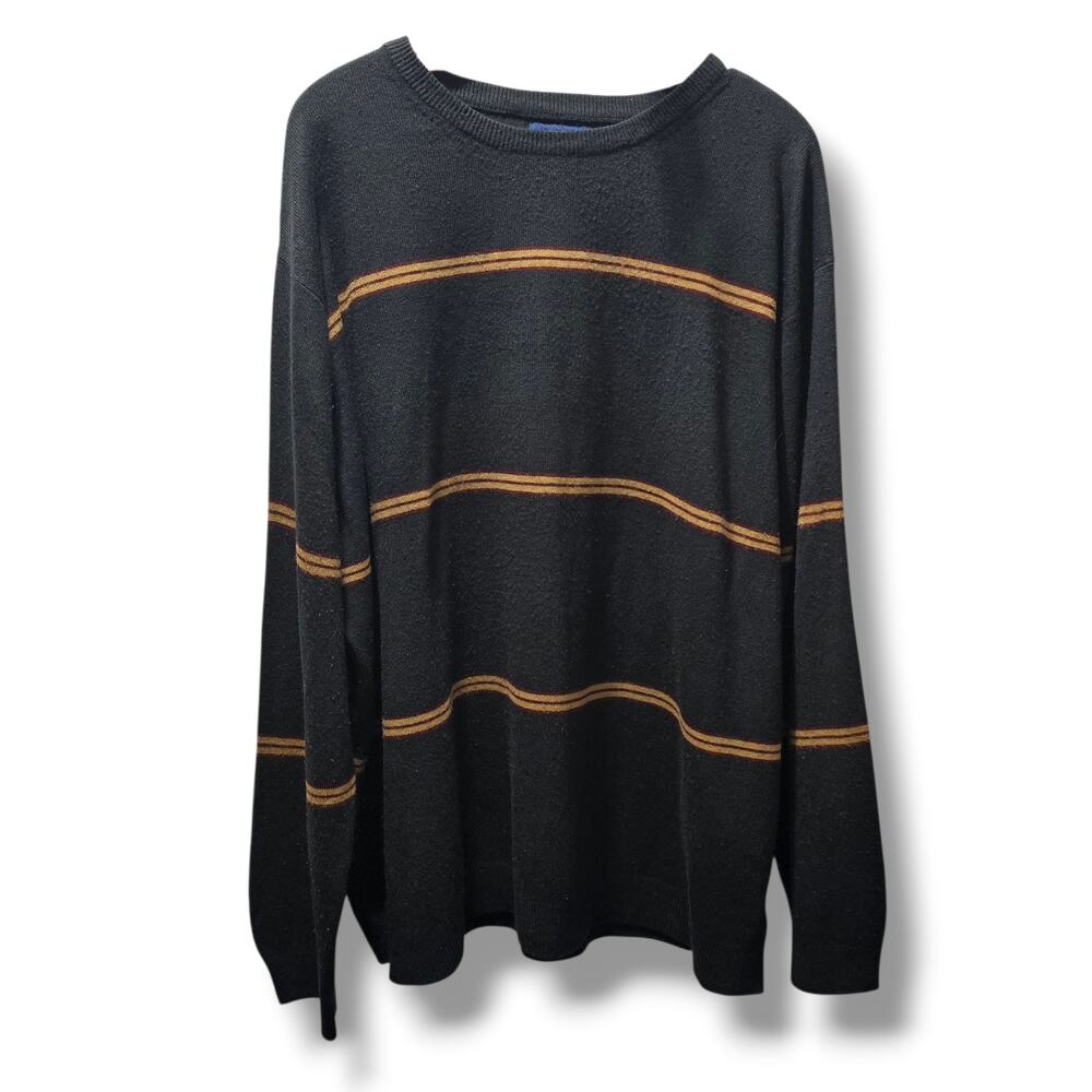 Harbor Bay Men's big and tall Black Striped Crewneck Knit Sweater